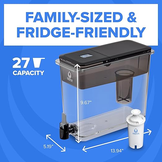 Brita UltraMax Large Water Dispenser with 1 BritaPlus Filter, 27 Cup Capacity, Black (Package May Vary)