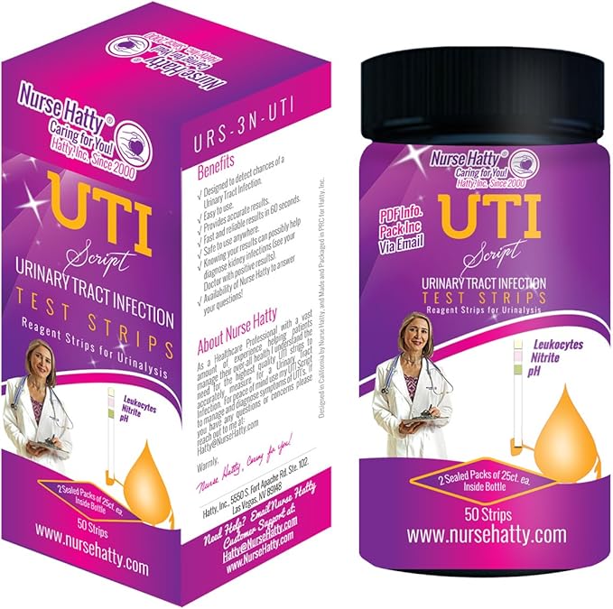 Nurse Hatty - UTI Test Strips 50ct. (2 Sealed Packs of 25ct. per Barrel) Professional Grade Urinary Tract Infection Test Strips - Urinalysis Test to Analyze Leukocytes, Nitrite & pH