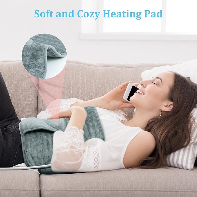 Heating Pad for Back Pain Relief Period Cramps 6 Heat 6 Timer Auto Off Lower Back Abdominal Shoulder Feet Pain Relief, 12x24” Heat Pad+20“ Belt Women Girls Christmas Gift (Gray)