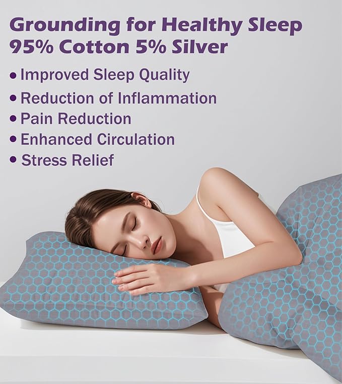 Grounding Pillowcase with Organic Cotton Silver Fiber, Conductivity Grounding Pillow Case for Better Sleep, White, 20x30 inch