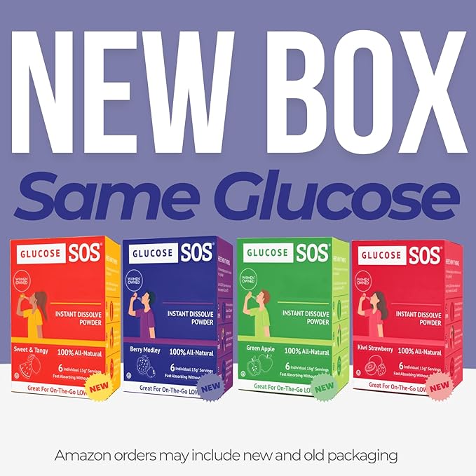 Glucose SOS Glucose Packets with Natural Dextrose, Fast-Absorption That Instantly Dissolves in Your Mouth with No Water Needed, 4 Flavor Variety 24 Servings