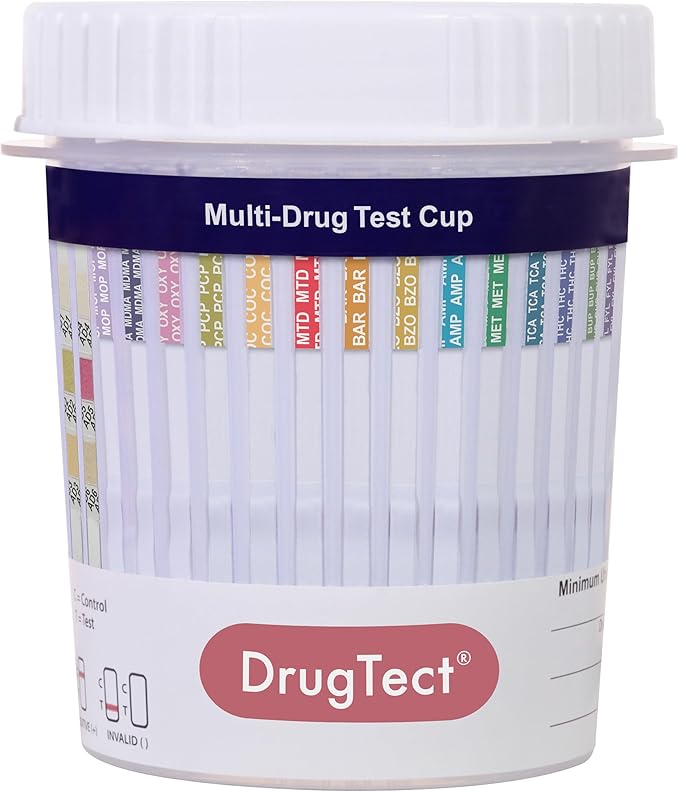 DrugTect Multi-Drug Rapid Urine Test Cup | 200 Pack | 14 Panel CLIA Waived Marijuana Fentanyl Drug Test Cup with 6 Adults for AMP,BAR,BUP,BZO,COC,FYL,MDMA,MET,MOP|OPI,MTD,OXY,PCP,TCA,THC (200)