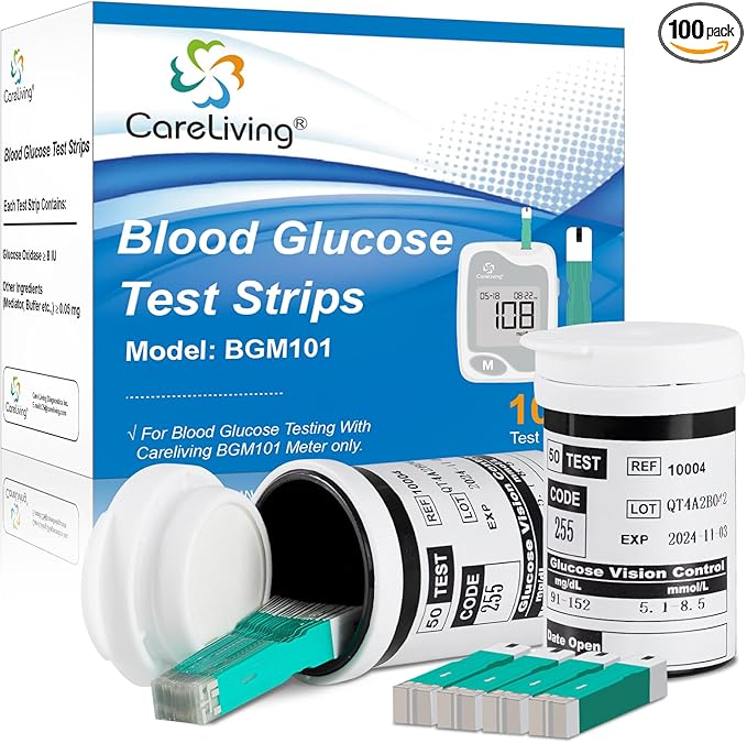 BGM101 Blood Glucose Test Strips, for Diabete Sugar Testing, 100 Count