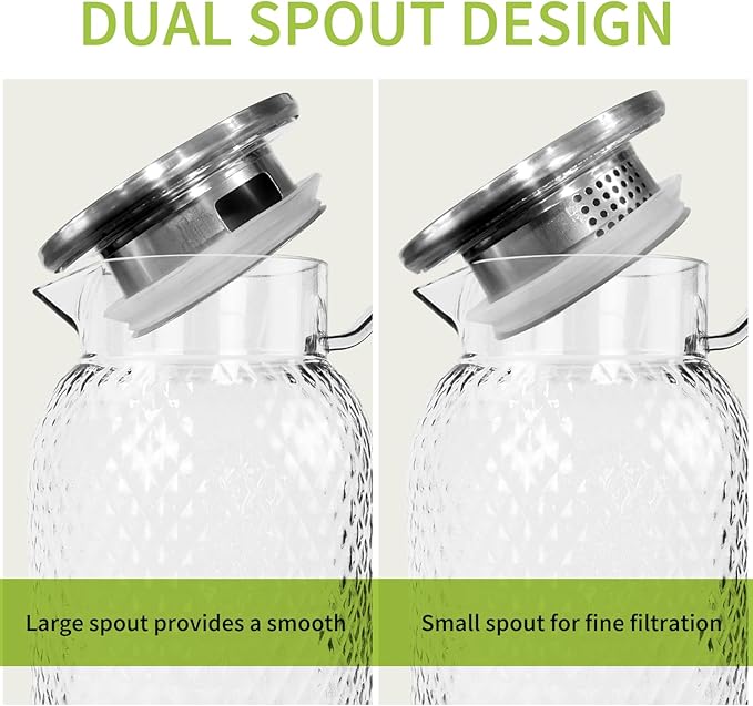 2 Pack Plastic Pitcher with Lid and Handle, 60 oz Clear Water Jug, BPA-Free Ice Tea Pitchers for Lemonade, Milk, Juice, Home, Office