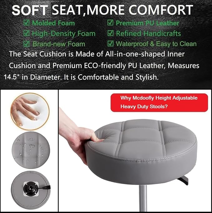 Height Adjustable Heavy Duty Stools Salon Stool Chair with Bell Glides for Home Bar Kitchen Office Shop Tattoo Lash Tech Pedicure (Grey with Bell Glides, Height 22 to 30 in)