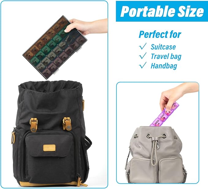 XL Large Monthly Pill Organizer 4 Weeks, 28 Day Pill Organizer Weekly, Big Compartment with Travel Case, 7 Day Pill Dispenser 4 Times a Day, Medicine Organizer Box for Vitamin, Fish Oil （Black）