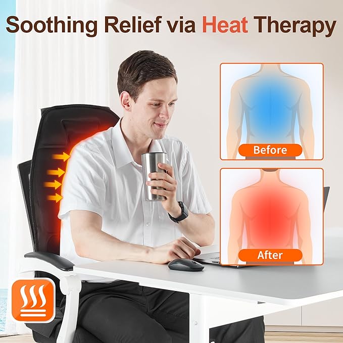 Full Body Massager Cushion with Heat - 8 Vibration Motor Deep Tissue Chair Pad, Portable Back Massager for Office, Home Use