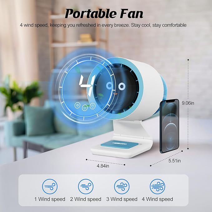 Desk Fan, Small Fan for Bedroom , Portable Fan with Air Purifier,Personal Fan with Four Different Emotions,Desk Fans Small Quiet,4 Speed Adjustment,Cooling Fan for Home, Office, Bedroom(5000mAh)