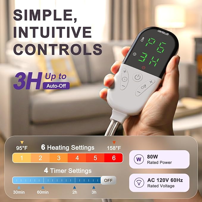 Heating Pad for Period Cramps Relief - 35"x20" Extra Large Electric Heating Pad for Back, Neck and Shoulder, Moist & Dry Heat, Adjustable Temperature, Timer Auto Shut-Off, Machine Washable (Purple)