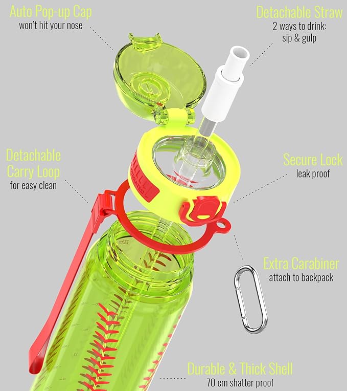 32oz/1L Sport Water Bottle, Light Tritan, Quick-Open Chug Lid/Straw 2-in-1, Leak-Proof, Dishwasher-Safe, BPA-Free, Drop-Resist & Scratch-Resist for Travel/Gym/Office/Fan Gift (Softball)
