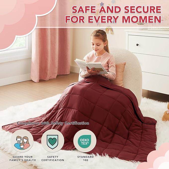 CuteKing Weighted Blanket - Weighted Blanket with Premium Glass Beads - Breathable Heavy Blanket for Comfort Sleep - Thick Blanket All Season (10lbs, 48"x72", Claret Red)