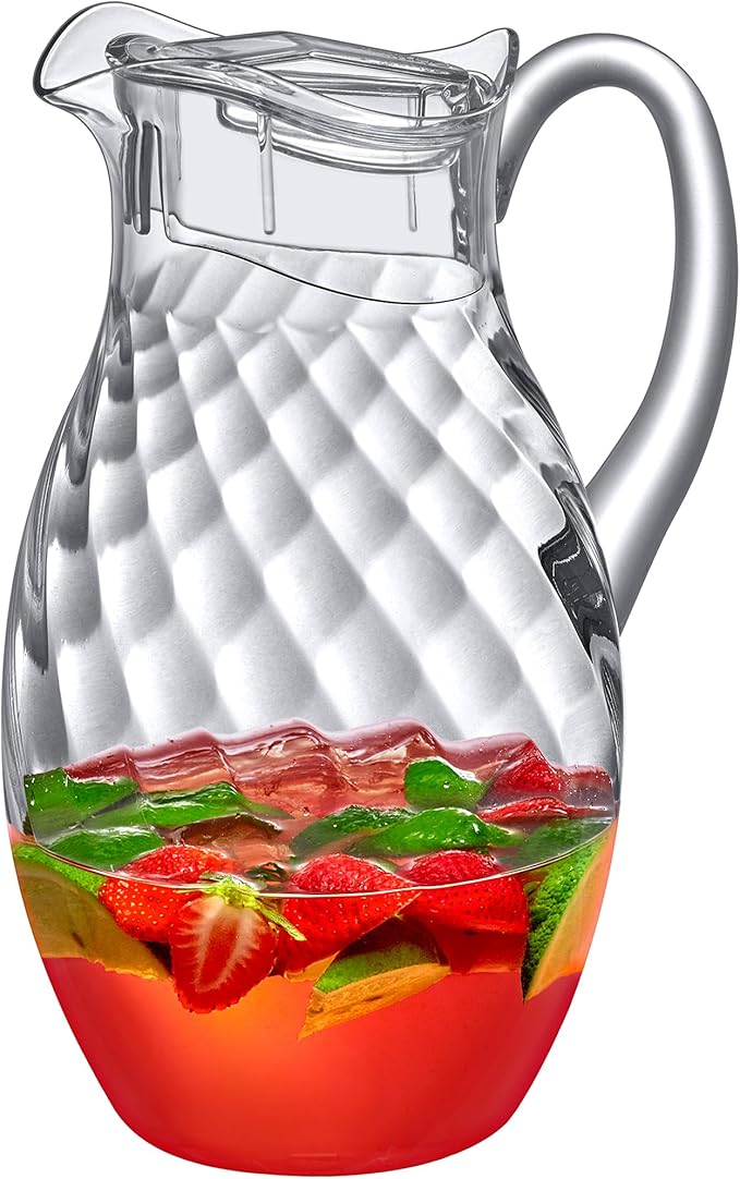 Amazing Abby - Bubbly Whirly Grand - Plastic Pitcher (96 oz, 3 Quart), Clear Water Pitcher with Lid, Fridge Jug, BPA-Free, Shatter-Proof, Great for Iced Tea, Sangria, Lemonade, Juice, Milk, and More