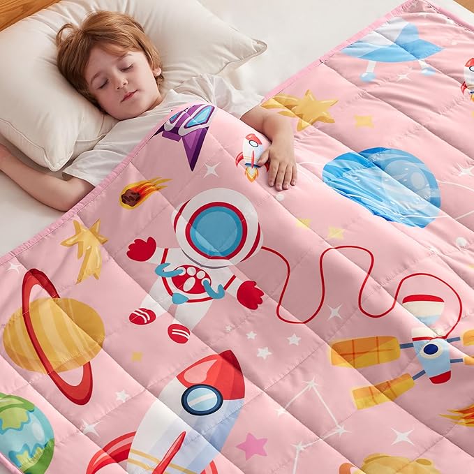 anfie Weighted Blanket Kids(36"x48" 5lbs) Weighted Blanket Cooling Blanket for Sleeping,Throw Size Breathable Blanket with Premium Glass Bead(Pink Aerospace)