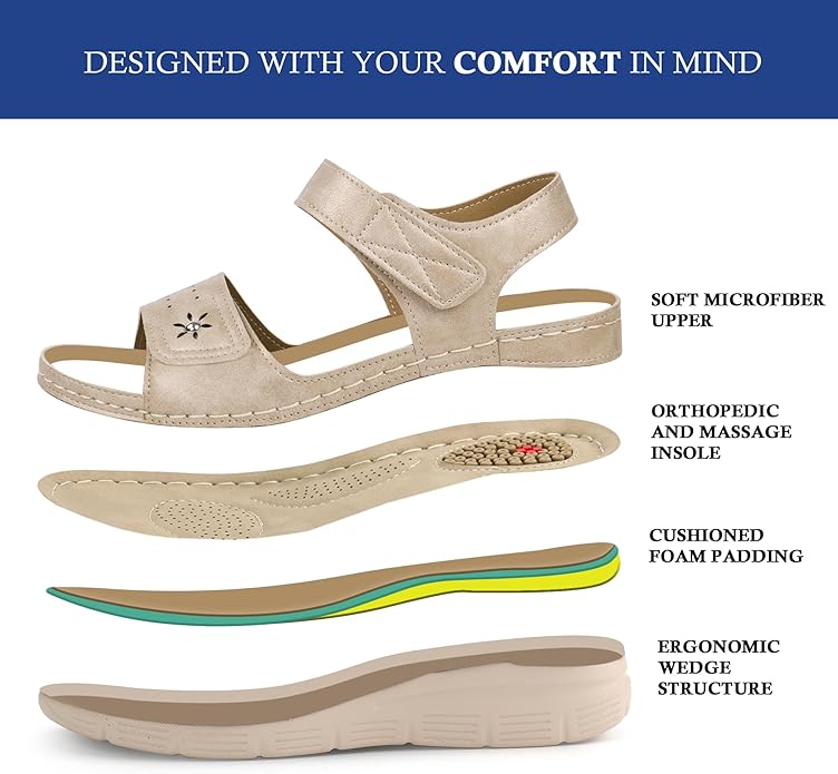 JABASIC Women Comfortable Sandals Orthotic Walking Sandals Orthopedic Arch Support Sandals
