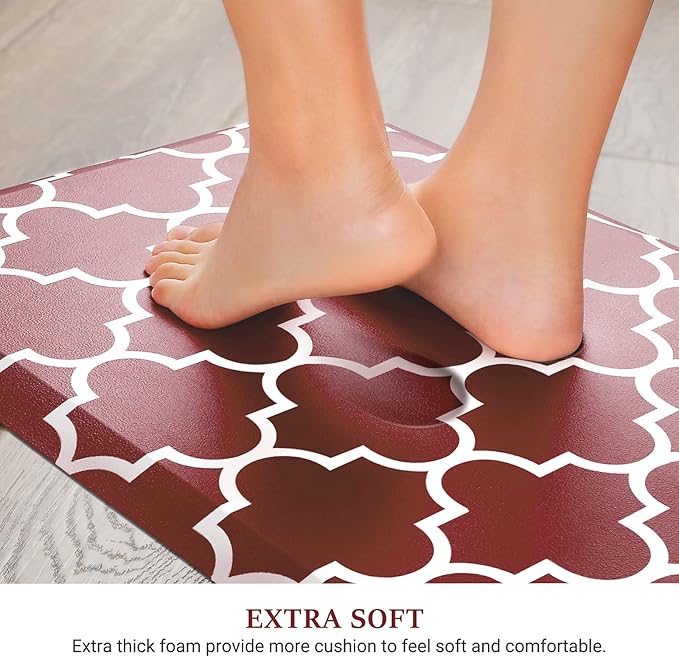WISELIFE Kitchen Mat Cushioned Anti-Fatigue Kitchen Rug,17.3"x 60",Non Slip Waterproof Kitchen Mats and Rugs Heavy Duty PVC Ergonomic Comfort Mat for Kitchen, Floor Home, Office, Sink, Laundry,Red