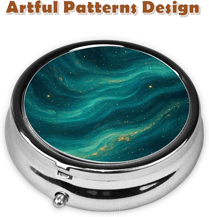 Metal Pill Organizer - 3-Compartment Mini Round Pill Case for Pocket & Purse, Portable Vitamin Holder, Easy-Open Design for Travel - Aurora