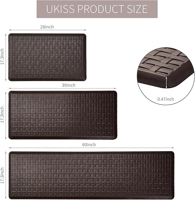 UKISS Kitchen Rugs ，Waterproof Kitchen Mats ，Cushioned Anti Fatigue Kitchen Mat for Floor, Non-Slip Comfort Foam Standing Mat for Kitchen, Floor Home, Office, Sink, Laundry (Brown, 17.3"x39")