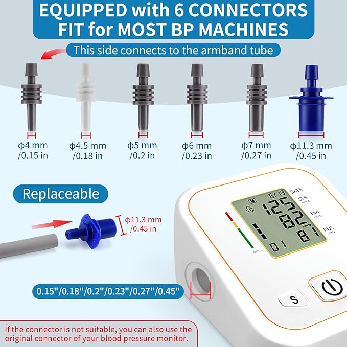 8.6-26 Inches (22-66cm) XXL Blood Pressure Cuff with 6 Connectors, Extra Large BP Replacement Cuff Compatible All Automatic Blood Pressure Monitors, for Normal and Big Arms (BP Cuff Included Only)