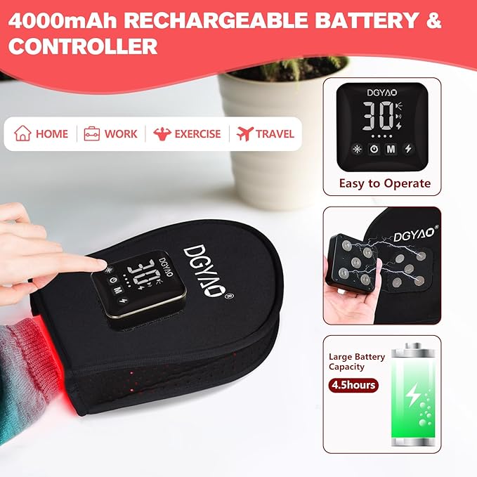 Cordless Red Light Therapy for Hand 4000mAh Rechargeable Battery Infrared Gloves LED Light Therapy Pad Device for Hands Finger Palm Home Travel Use