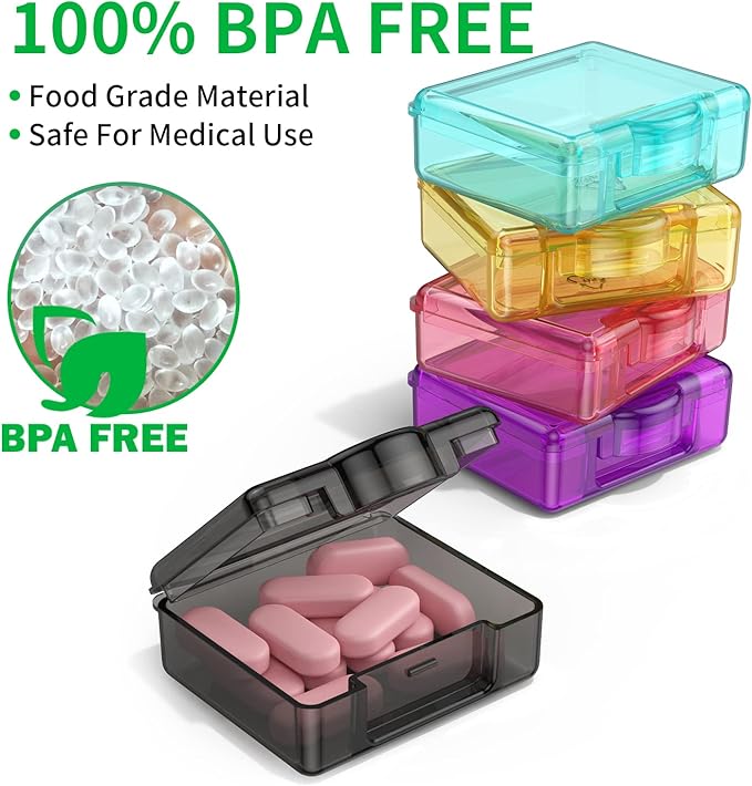 Cute Small Travel Pill Box, Urekt 10 pcs Mini Pocket Pill Organizer Daily Single Pill Containers Portable Medicine Holder for Purse Vitamin Fish Oil Supplements