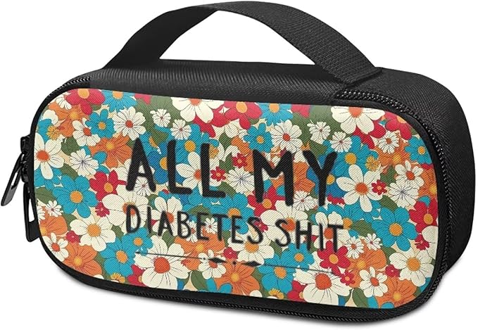 Rnyleeg All My Diabetes Shit Insulin Travel Case Flower Diabetes Bag for Women Reusable Diabetic Supplies Storage for Home Insulin Bag for Travel