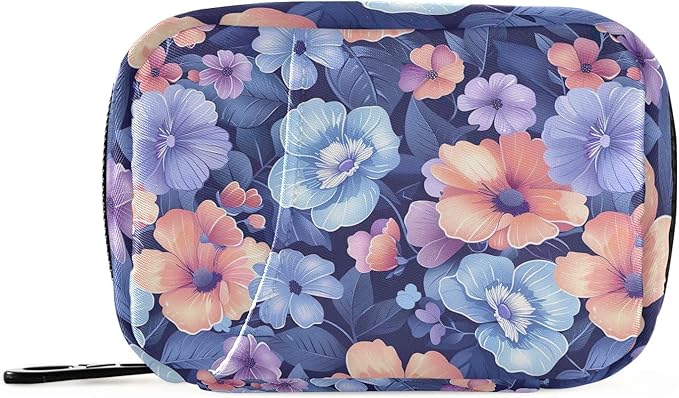 Cute Pastel Blue Flowers Travel Pill Organizer Case 7 Day Weekly Portable Pill Box Travel Vitamin Supplements Holder