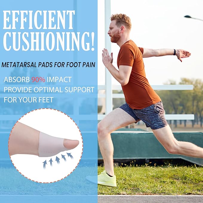 Toe Separators & Metatarsal Pads for Women & Men - 4 PCS Gel Toe Spacers, Ball of Foot Cushions for Pain Relief, Metatarsalgia, Morton's Neuroma, All-Day Comfort for Walking, Running, Standing