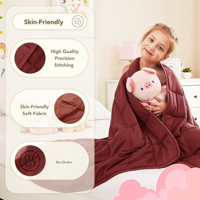 CuteKing Weighted Blanket - Weighted Blanket with Premium Glass Beads - Breathable Heavy Blanket for Comfort Sleep - Thick Blanket All Season (10lbs, 48"x72", Claret Red)