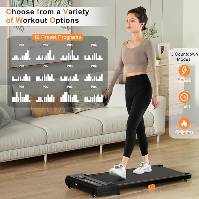 Goplus Walking Pad, 340 LBS Capacity Under Desk Treadmill with Remote Control, LED Display, 12 Preset Programs, Portable Treadmills for Home Small, Office
