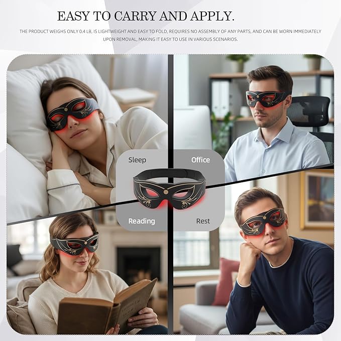 LED Eye Mask, Red Light Therapy for Eyes, Under Eye Red Light Therapy Device for Dark Circles, Puffy Eyes, Eye Bags & Fine Lines, Eye Care for Men and Women with Velcro Straps and Eye Protection