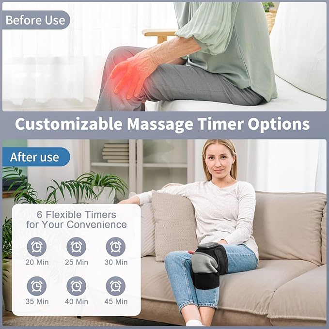 Red Light Therapy Knee Massager with Heat for Arthritis Pain Relief, Cordless 3 in 1 Knee Shoulder Elbow Massage Brace Rechargeable for Relaxation & Fatigue Recovery