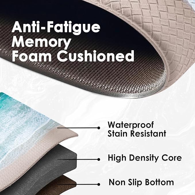 Arttown Summer Beach Sea Ocean Anti-Fatigue Kitchen Rug Set of 2 Blue Teal Cushioned Floor Standing Mat Waterproof Non-Slip Kitchen Mat and PVC Ergonomic Comfort Foam Rug