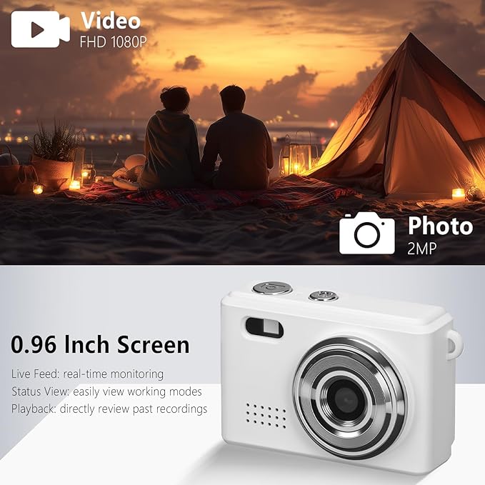 Mini Keychain Camera, FHD 1080p Mini Digital Camera with 32GB SD Card, Flash, 6 Creative Filters, 0.96" HD Display, 100 Mins Battery Life for Travel Recording Birthday Gifts (Modern, White)