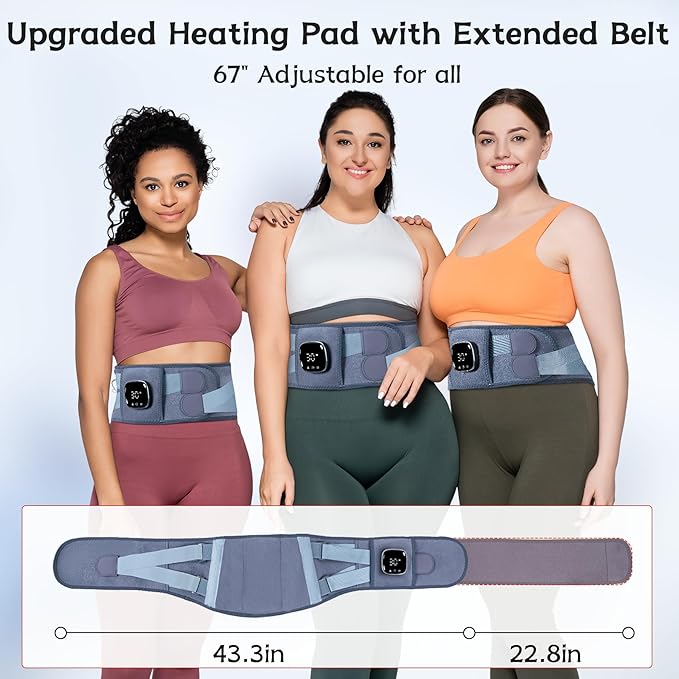 47-67" Electric Heating Pads for Back Pain,Cordless Heating Pad for Lower Back Massager,Lumbar Support Heated Brace,5 Vibration&3 Heat Portable Waist Wrap Belt for Cramps,Gift for Men Women