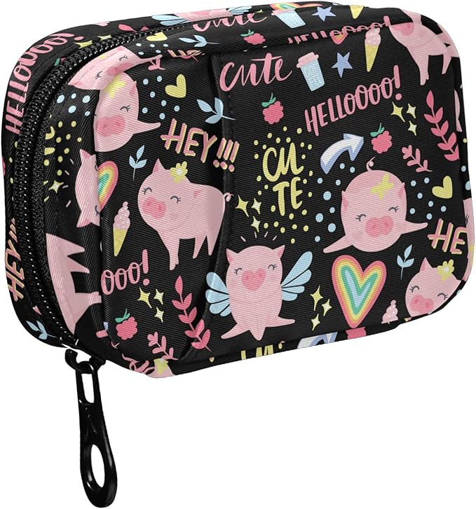 Fustylead Travel Pill Organizer Case Zipper for Purse with Removable Weekly Pill Box for Medicine, Vitamin, Supplement Medicine Organizer (Pigs)