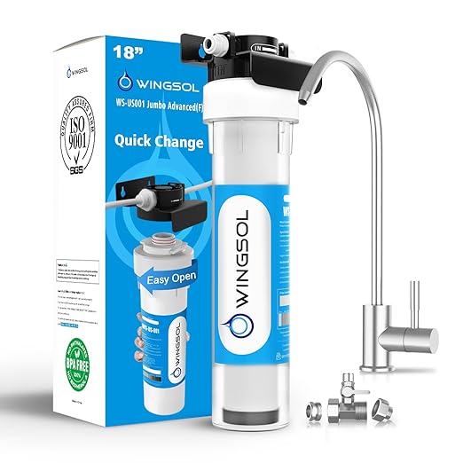 WINGSOL Water Filter for Sink with Faucet, Reduce Heavy Metals/Chlorine/PFAS/PFOA/PFOS/Odor/Sediment, NSF/ANSI 42&53 Improve Taste, EZ Change Life Indication Mineral pH+ Under Sink Water Filter