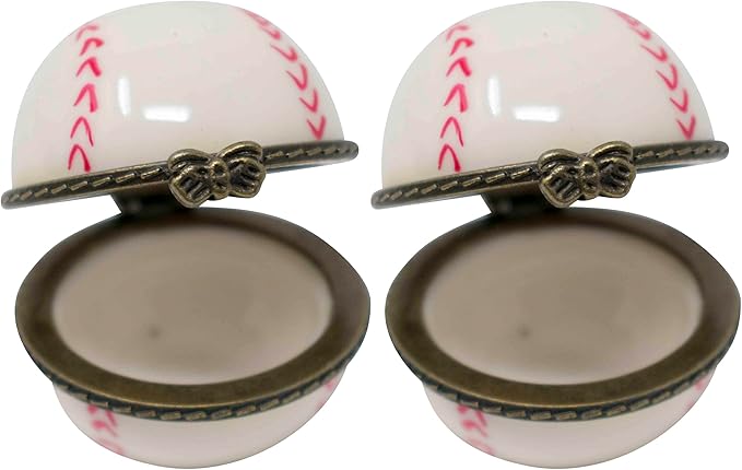 Set of 2 Ceramic Ball-Shaped Compact Pill Box & Organizer (Baseball)