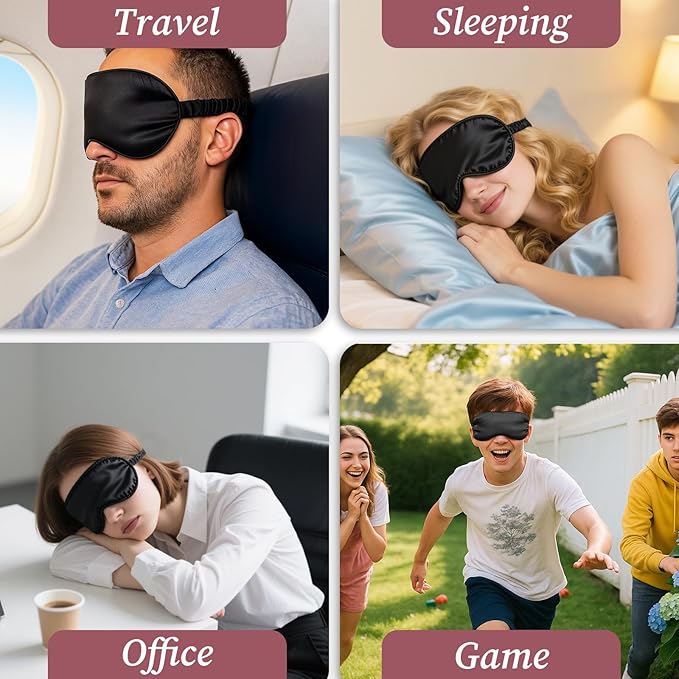 20 Pieces Silk Sleep Mask with Adjustable Strap, Black Eye Covers for Sleeping with 2PCS Storage Bags Soft Satin Eye Mask Blindfold Comfortable Sleeping Masks for Travel, Women Men