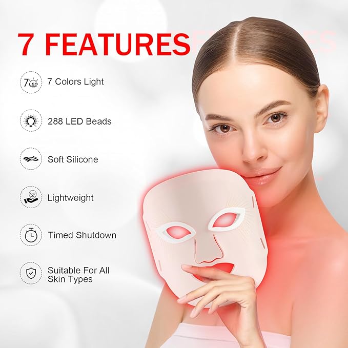 Red Light Therapy Mask, Red Light Therapy for Face, 7 Colors LED Facial Mask for Wrinkle Remove & Anti Aging, Skin Care Home Travel Use,Pink (Upgraded Version)