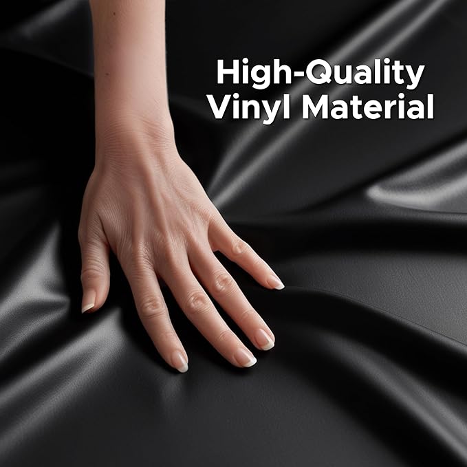Black Vinyl California King Waterproof Fitted Massage Bed Sheet with Side Pocket | Mattress Protector, Bed Cover for Nuru Massage - Oil, Water-Based, Silicone Safe | 72″ x 84″ +15.7'' Deep Pocket