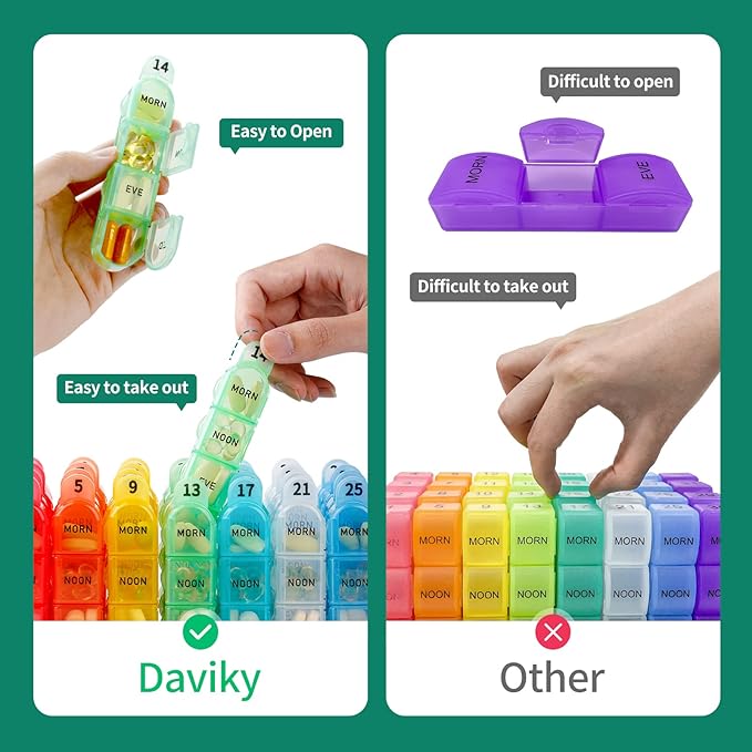 Daviky Monthly Pill Organizer 4 Times a Day, 30 Day Pill Organizer with Daily Pill Box Organizer, One Month Medicine Pill Case, 31 Day Pill Container Pill Holder to Hold Supplement and Medication
