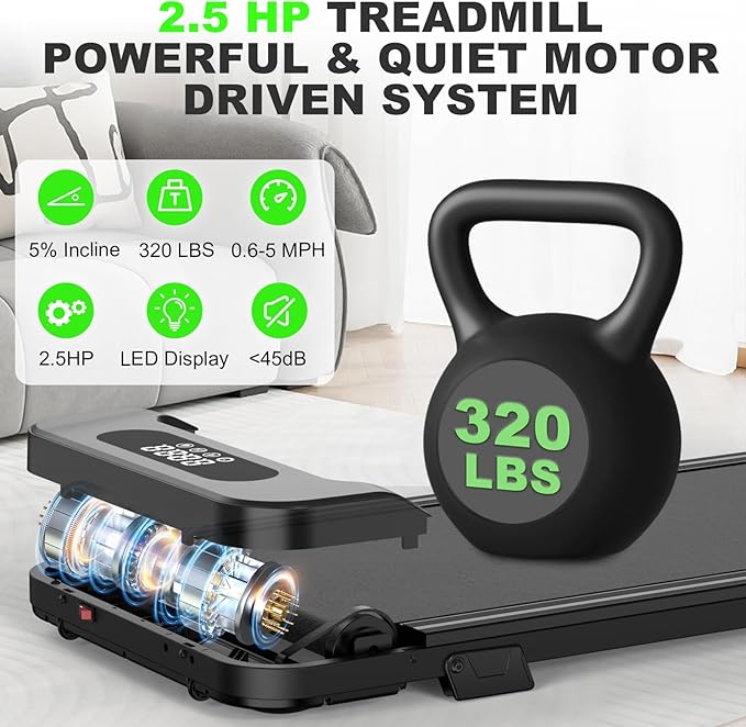 2 in 1 Walking Pad with Handle Bars, 8% Incline Foldable Treadmills for Home Office Ultra Quiet <40dB, 3.5 HP Portable Walking Jogging Running Machine with LED Display & Remote, 320+LB Capacity