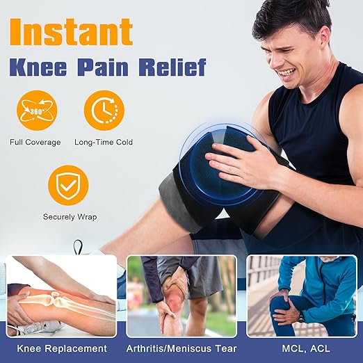 uncn Large Knee Ice Pack Wrap for Instant Knee Pain Relief for injuries reusable 18x10 cold gel bag freeze sleeve wearable with velcro straps long-lasting patch flexible for arms, leg, wrist, elbow
