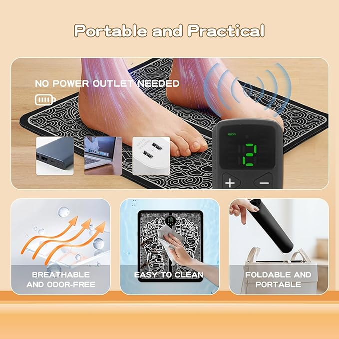 Portable TENS & PMS Foot Massager for Plantar Fasciitis & Neuropathy Pain Relief - Deep Tissue Electric Muscle Stimulator, Adjustable Intensity, Lightweight Design for Home, Travel, Office Use