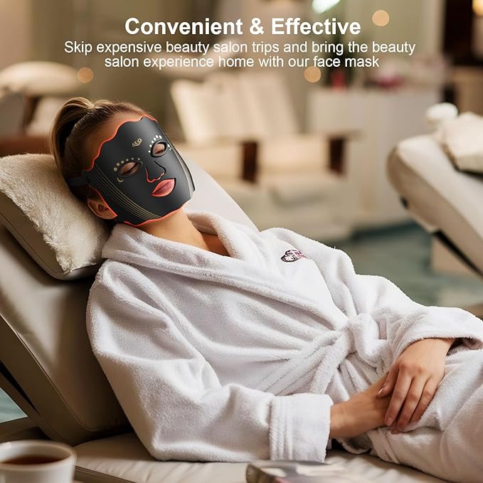 Red Light Therapy for Face, LED Face Mask Light Therapy, Rechargeable Red Light Therapy Mask for Face with Comfortable Light-Blocking Eye Protection & Timing Function At Home, Black