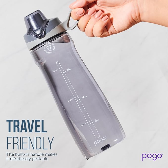 Pogo 18oz Plastic Water Bottle with Straw Lid with Carry Handle, Reusable, BPA Free, Dishwasher Safe, Perfect for Travel, School, Outdoors, and Gym