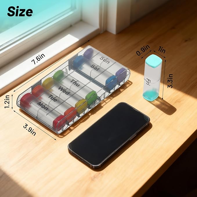 Weekly Pill Organizer 2 Times a Day, Lockable 7 Day AM PM Pill Box for Seniors, Large Travel Pill Case for Vitamins, Fish Oil, Supplements and Medication, Waterproof BPA-Free ABS, Clear