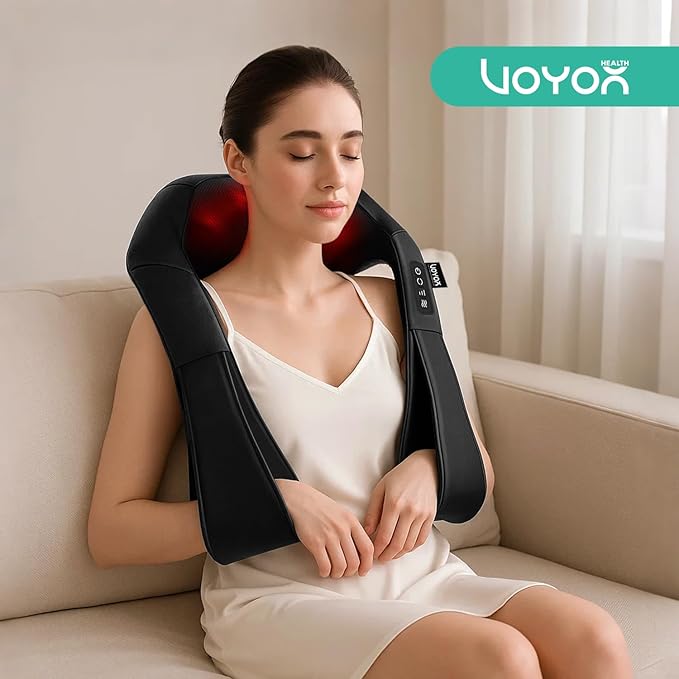 VOYOR-HEALTH Shiatsu Neck and Back Massager, Electric Deep Tissue 4D Kneading Massage for Shoulder, Lower Back, Leg and Body Muscle Pain Relief, Home & Office Use(Dark Black)
