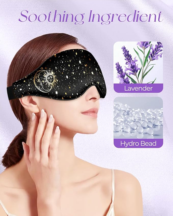 Silk Weighted Eye Mask - Microwave Eye Mask Heat and Cold Warm Compress for Sleeping Dry Eyes Pillow Soft Smooth Lavender Mulberry Silk Sleep Mask for Women Wife Mom - Black Sun Moon