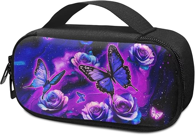 Purple Butterfly Roses Insulin Cooler Travel Case Insulated Glucose Meter and Diabetic Supplies Storage Carrying Bag for Needles, Infusion Sets, Insulin Cartridges, Tester Strips